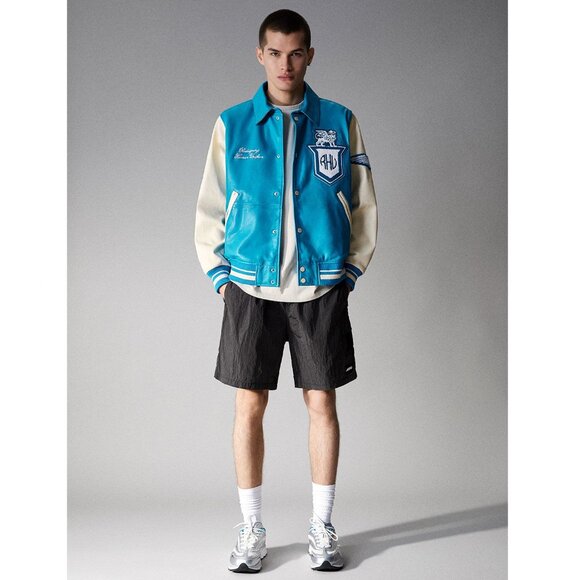 Zara X Rhuigi Leather Varsity Bomber Jacket Blue White NWT - Picture 11 of 13